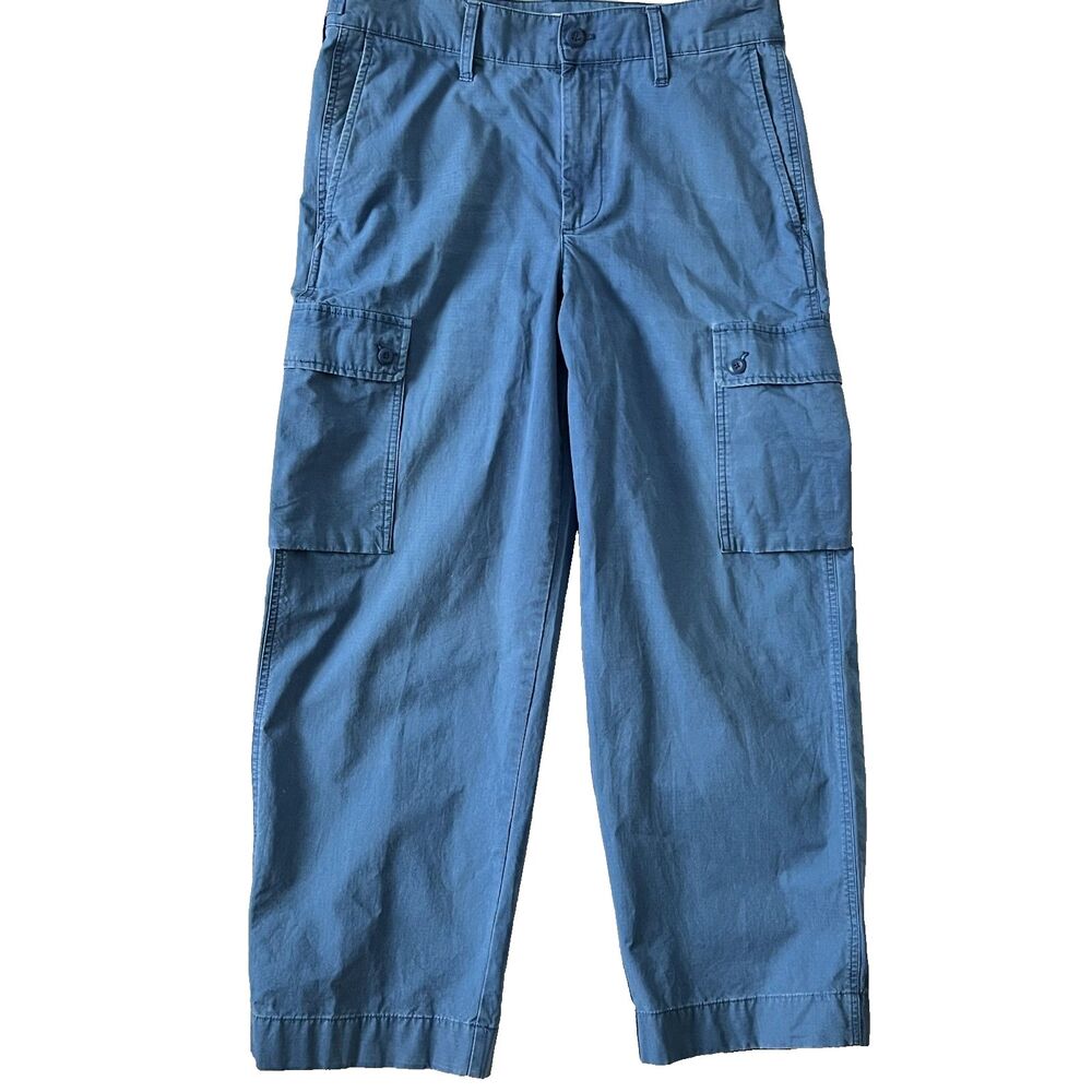 J.Crew Oarsman Womens Cargo Pants Women 30 Blue Ripstop Cotton Wide Leg